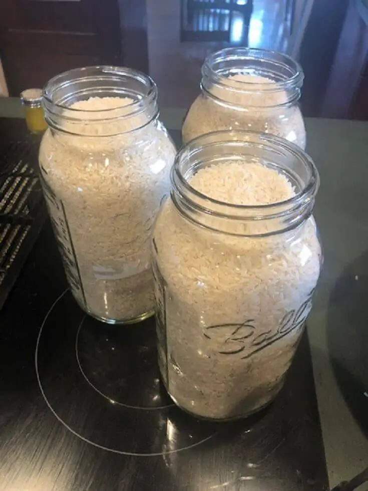 Canning Jars Filled With White Rice