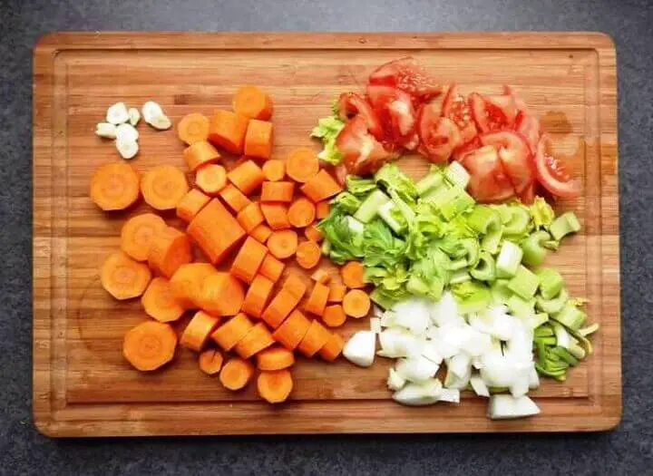 Chopped Vegetables on Cutting Board
