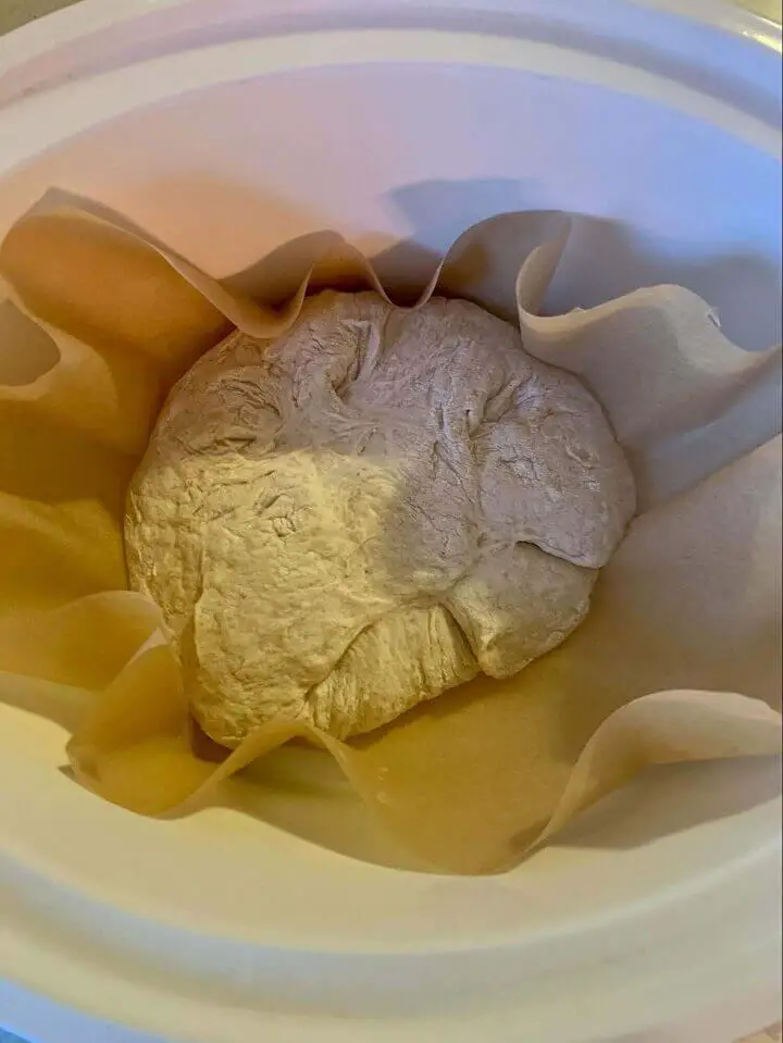 Dough and Parchment Paper in Crockpot