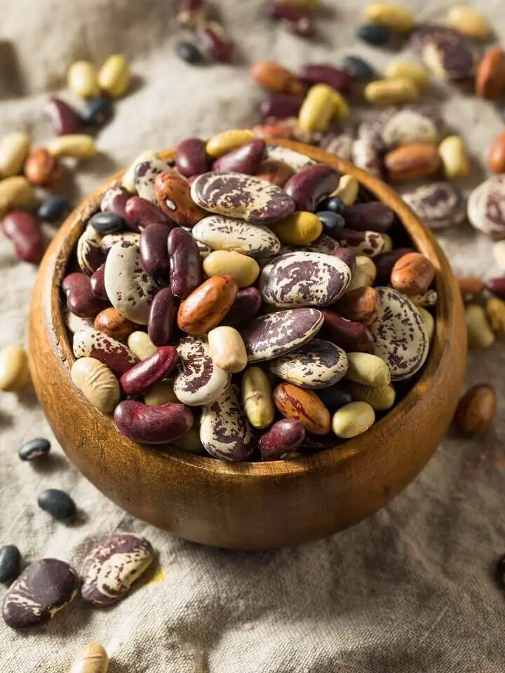 Assorted Dry Beans in a Wooden Bowl