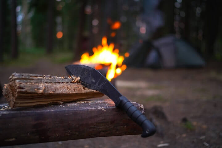 Kukri Knife Near a Fire