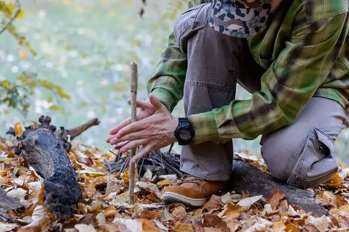 Man Starting Fire With Sticks