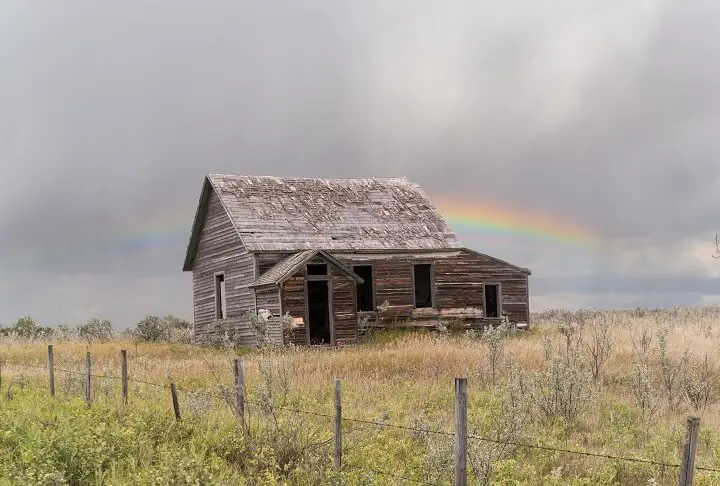 Old Far House Under Rainbow