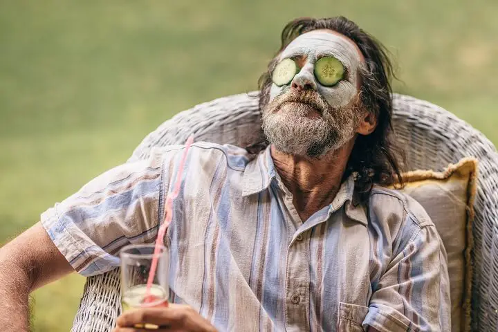 Retired Man With Cucumbers On His Eyes