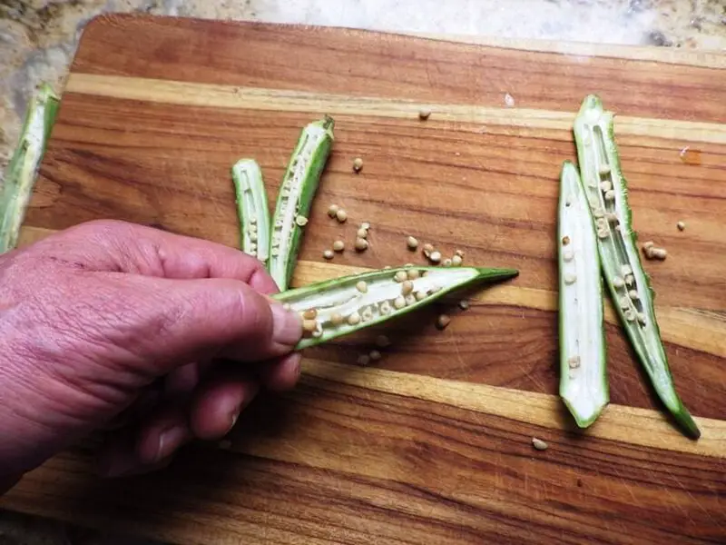 Thumb Removing Okra Seeds