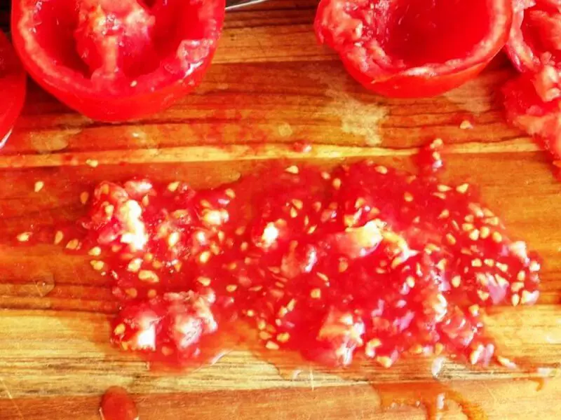 Tomato Pulp on Cutting Board