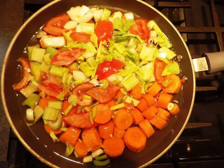 Vegetables and Water in Pan