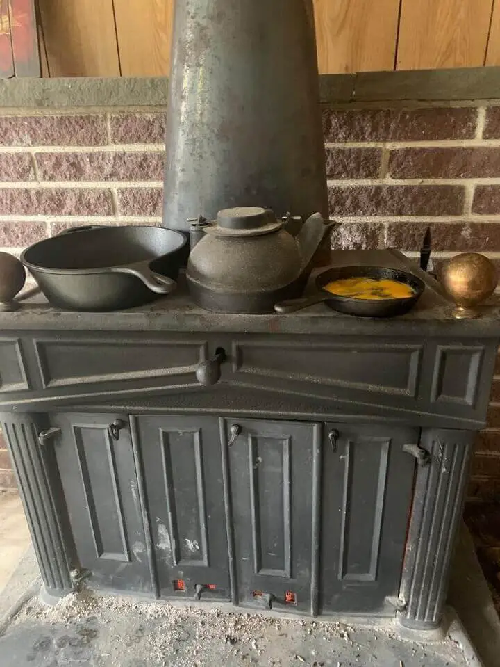 Wood Stove with Cast Iron Skillets